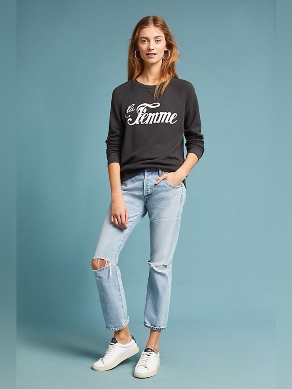 Anthropologie 'La Femme' Black Graphic Sweatshirt